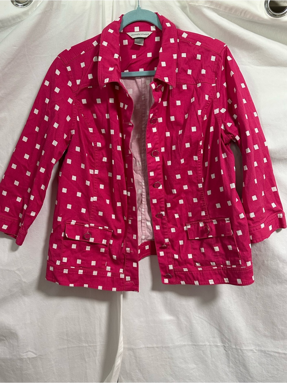 Christopher & Banks Hot Pink And White Square-Print Jacket